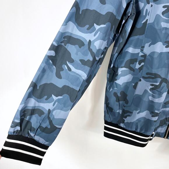 Magcomsen Bomber Jacket Blue Camo Windbreaker Striped Trim Full Zip Sz XL Men's - Picture 4 of 8